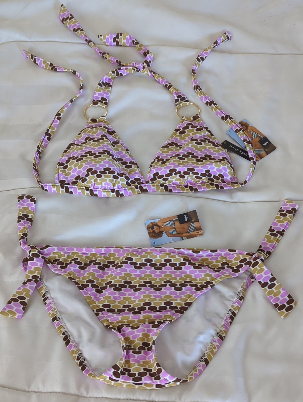 Mossimo Supply Co. Pink & Brown Geo Ring-Tie Bikini
